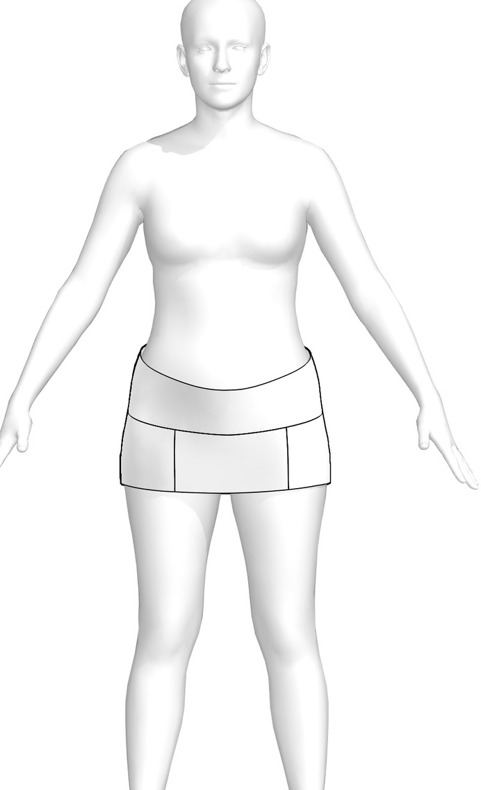 3D visualization of Celina's skirt from front view in CLO3D showing the pattern generated by LA VIPÈRE