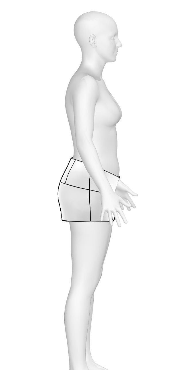 3D visualization of Celina's skirt from side view in CLO3D showing the pattern generated by LA VIPÈRE